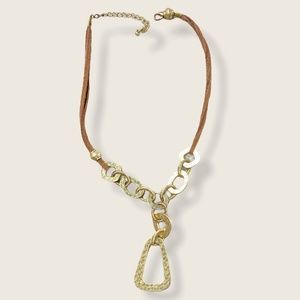 Cute Gold Chain and Leather Necklace